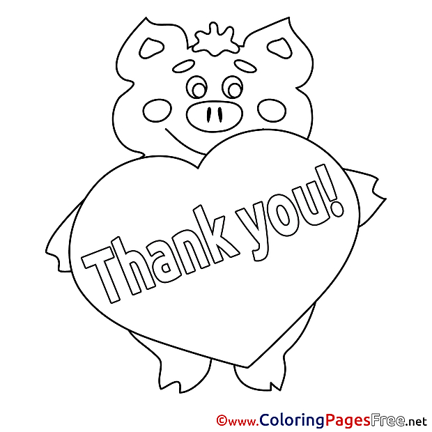 Piggy Heart Kids Thank You Coloring Page