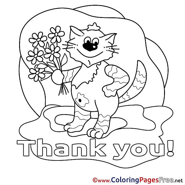 Pussycat free Colouring Page Thank You