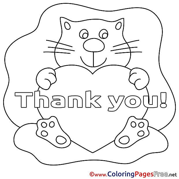 Pussycat Thank You Heart Colouring Sheet free