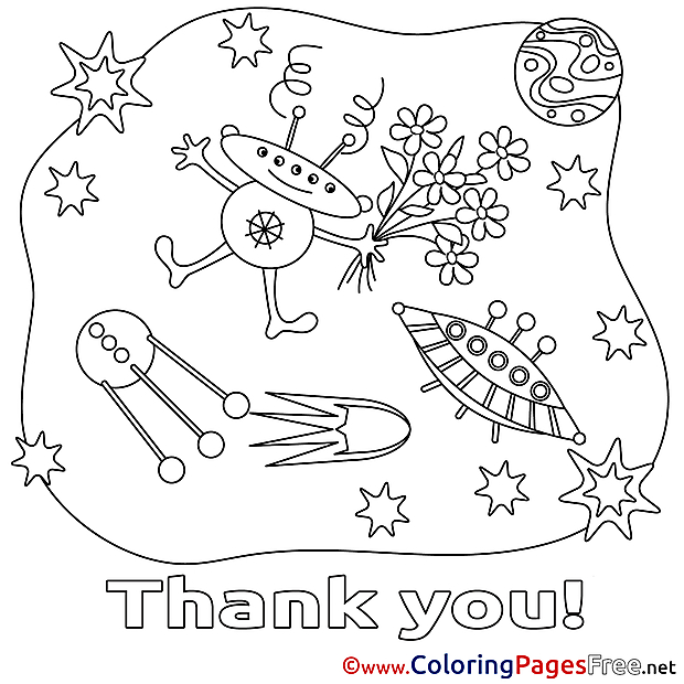 Space Stars Flowers Colouring Sheet Thank You