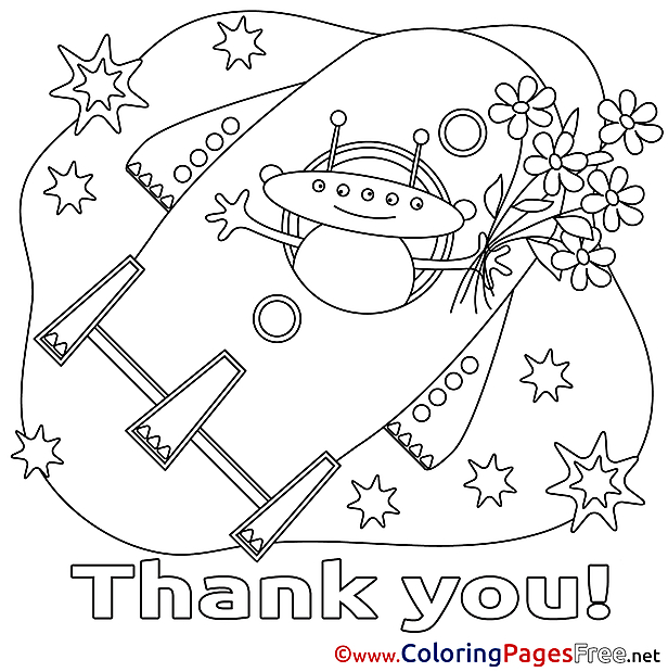 Spaceship Alien printable Coloring Pages Thank You
