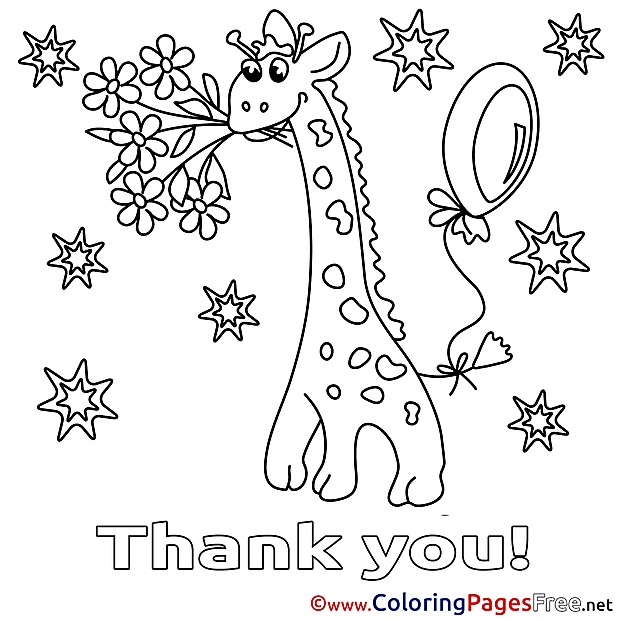 Stars Giraffe for Kids Thank You Colouring Page