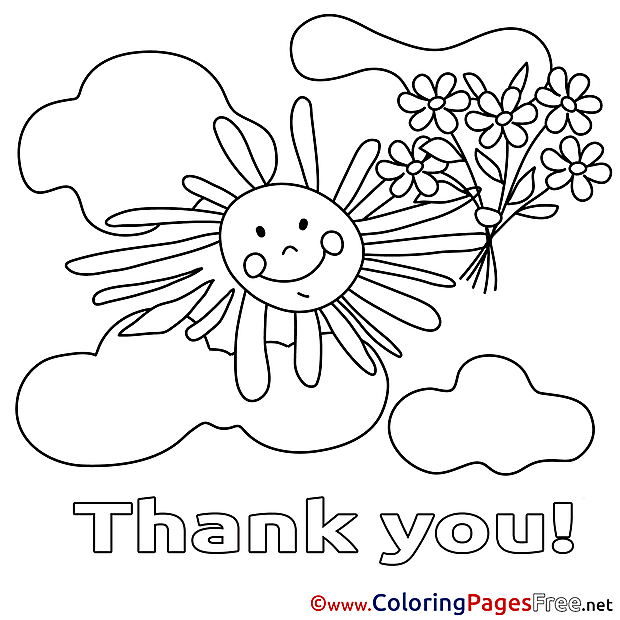 Sun Clouds for Kids Thank You Colouring Page