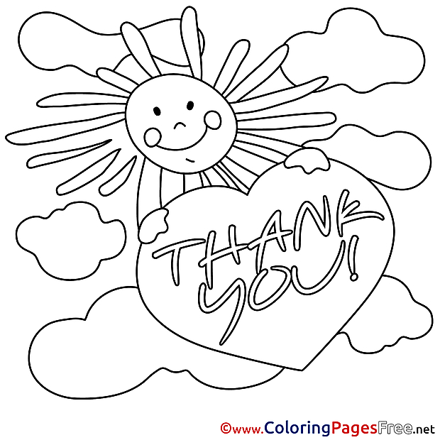 Sun Clouds free Colouring Page Thank You