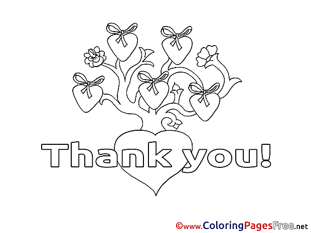 Tree Hearts Kids Thank You Coloring Page
