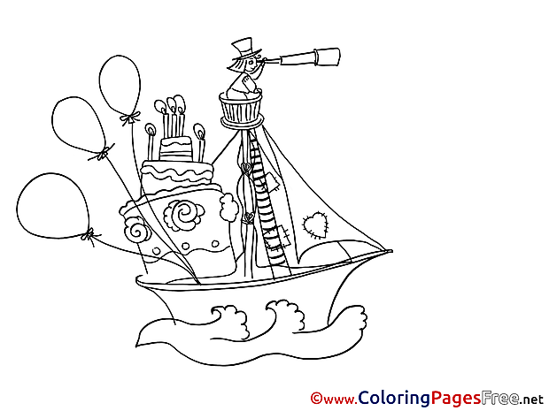 Balloons Boat Sea free Colouring Page download