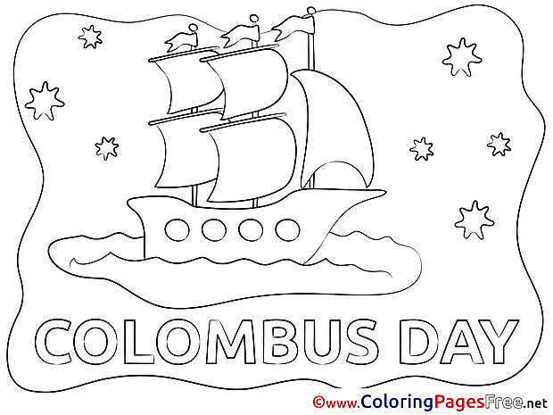 Columbus Day Children Sea Ship download Colouring Page