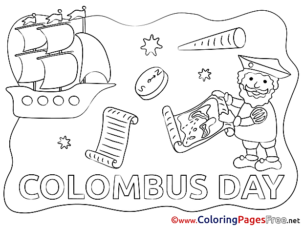 Columbus Day Ship download Colouring Sheet free