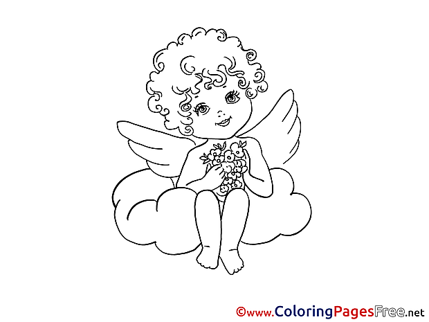 Angel Cloud Valentine's Day free Coloring Pages