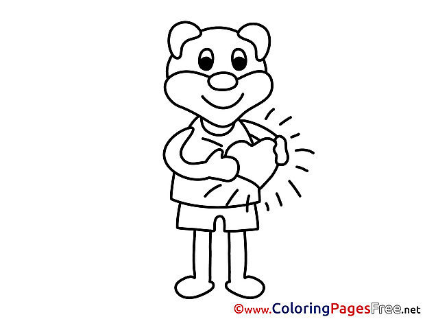 Animal Bear Heart Colouring Sheet download Valentine's Day