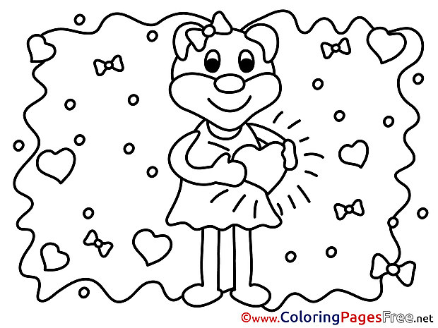 Animal Bear Kids Valentine's Day Love Coloring Page