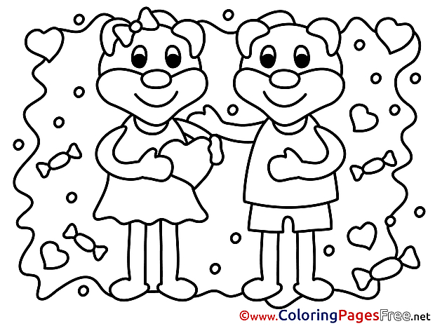 Animals Bears Valentine's Day Coloring Pages download