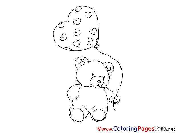 Bear Balloon printable Coloring Pages Valentine's Day