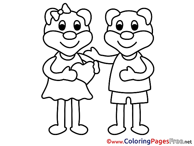 Bears Love Confession  Colouring Page Valentine's Day free