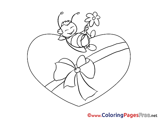 Bee Present free Colouring Page Valentine's Day