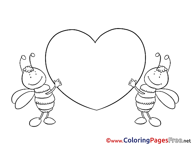 Bees Heart printable Valentine's Day Coloring Sheets