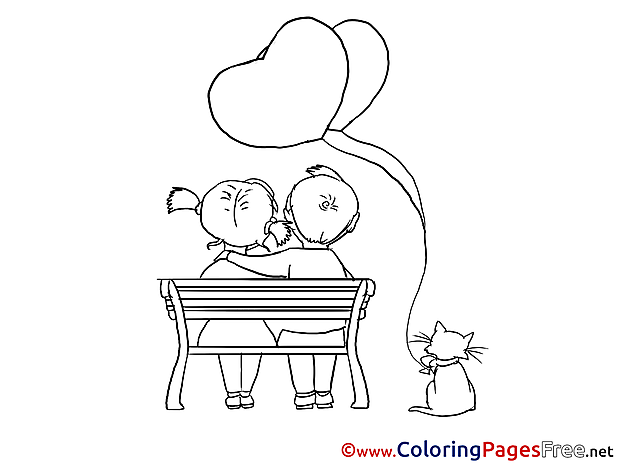 Bench Love for Kids Valentine's Day Colouring Page