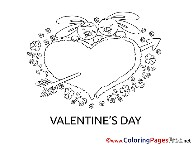 Bunnies Children Valentine's Day Colouring Page