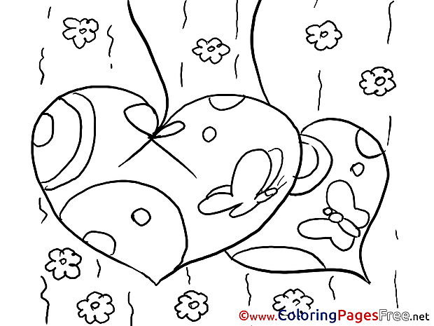 Butterflies Hearts free Valentine's Day Coloring Sheets