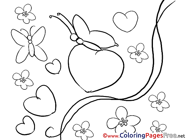 Butterflies Valentine's Day Hearts Colouring Sheet free