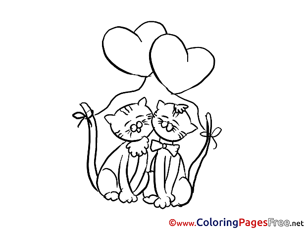 Cats Love printable Coloring Pages Valentine's Day