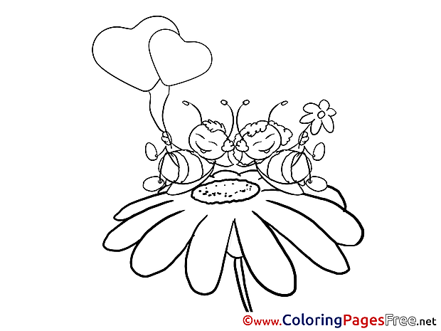 Chamomile Bees Love Valentine's Day Colouring Sheet free