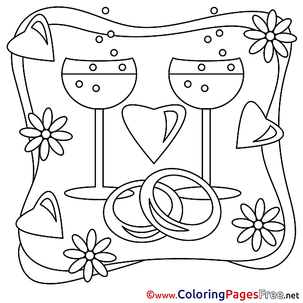 Champagne free Colouring Page Valentine's Day