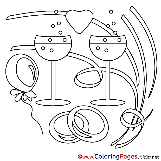 Champagne Valentine's Day Coloring Pages free