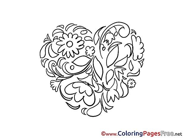 Flowers Heart Coloring Pages Valentine's Day for free