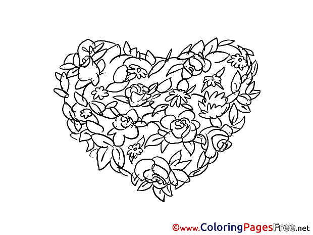 Flowers Heart free Valentine's Day Coloring Sheets