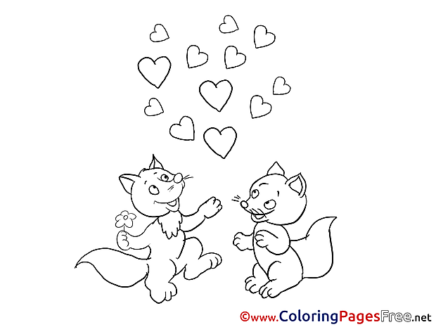 Foxes Hearts Coloring Pages Valentine's Day for free