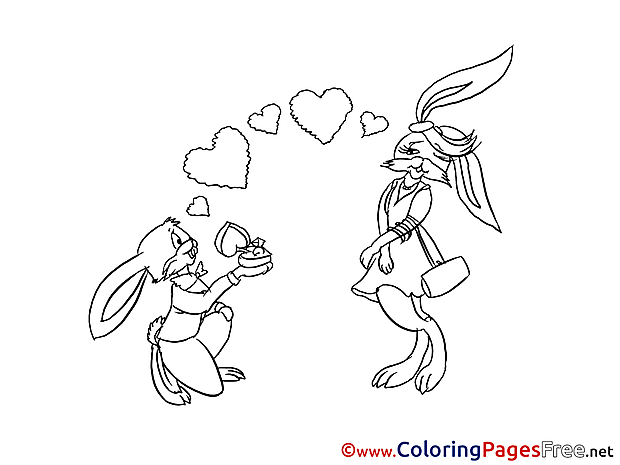 Gift Rabbits Love Valentine's Day free Coloring Pages