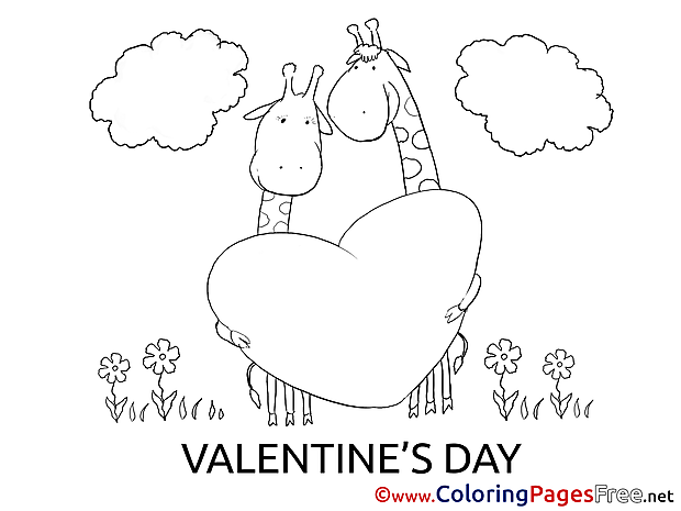 Giraffes Valentine's Day Coloring Pages free