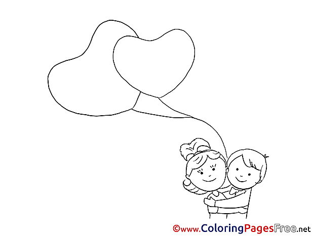 Huging Children Valentine's Day Colouring Page