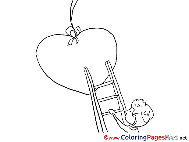 Ladder Boy Heart Colouring Sheet download Valentine's Day