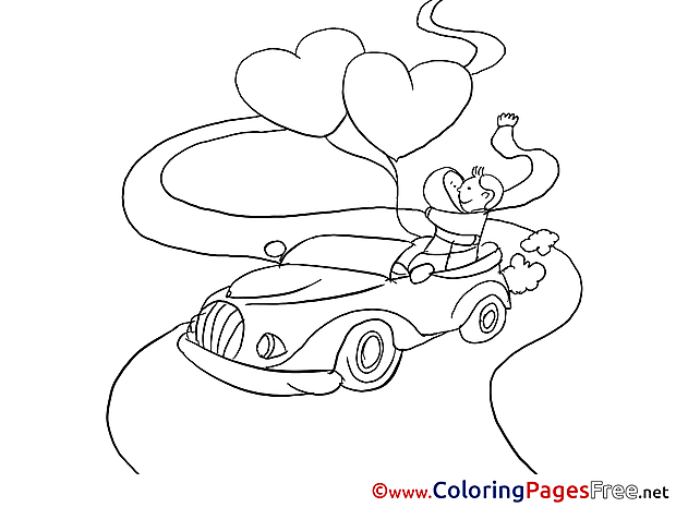 Lovers Car Love Valentine's Day free Coloring Pages