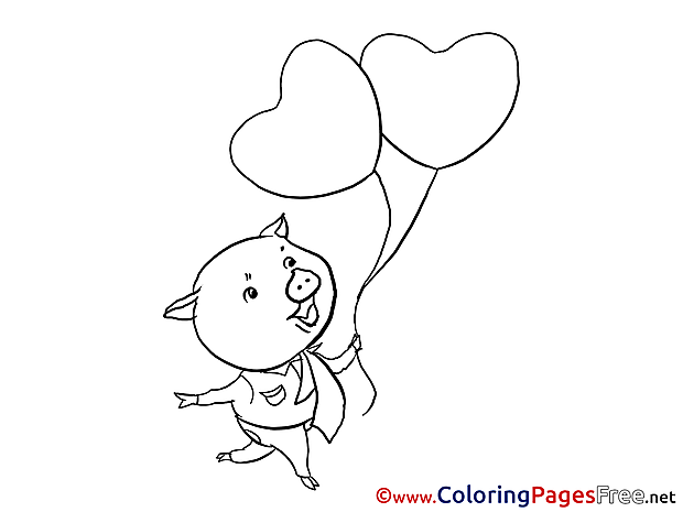 Pig Balloons Kids Valentine's Day Coloring Pages