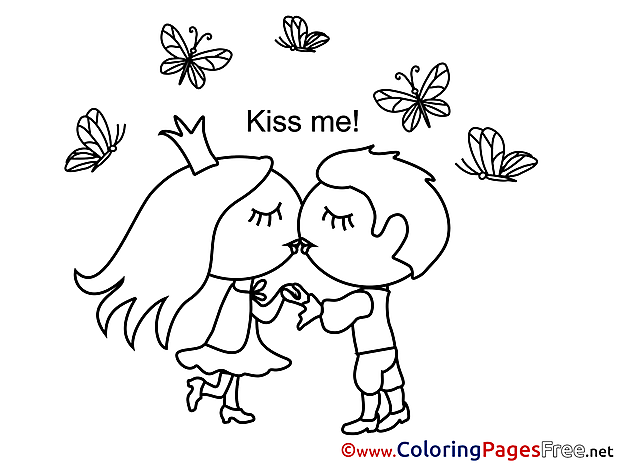 Princess Kiss Me Kids Valentine's Day Coloring Page