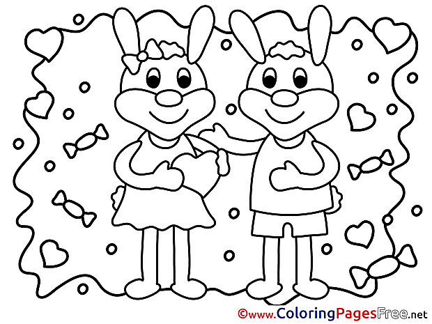 Rabbits free Valentine's Day Coloring Sheets
