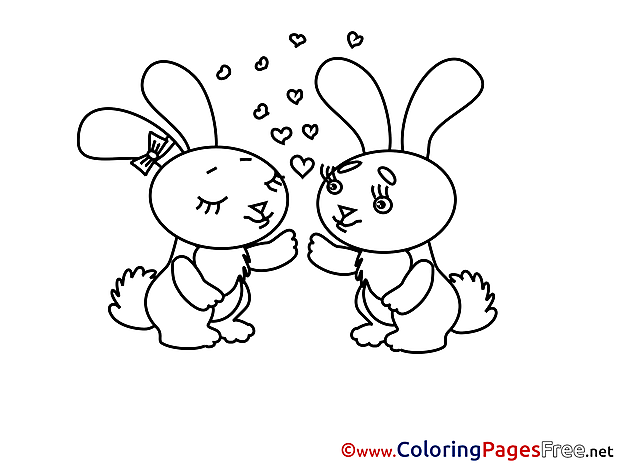 Rabbits Love Valentine's Day Coloring Pages free