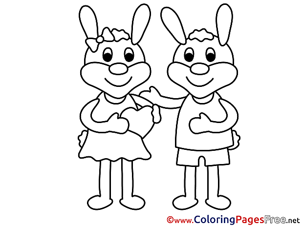 Rabbits Valentine's Day Colouring Sheet free