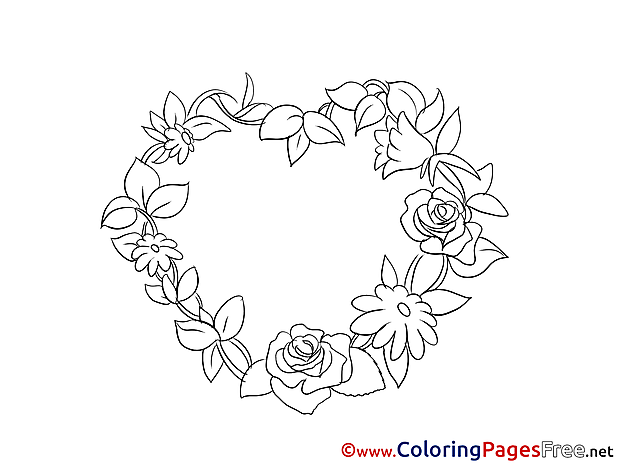 Roses Wreath Valentine's Day Colouring Sheet free