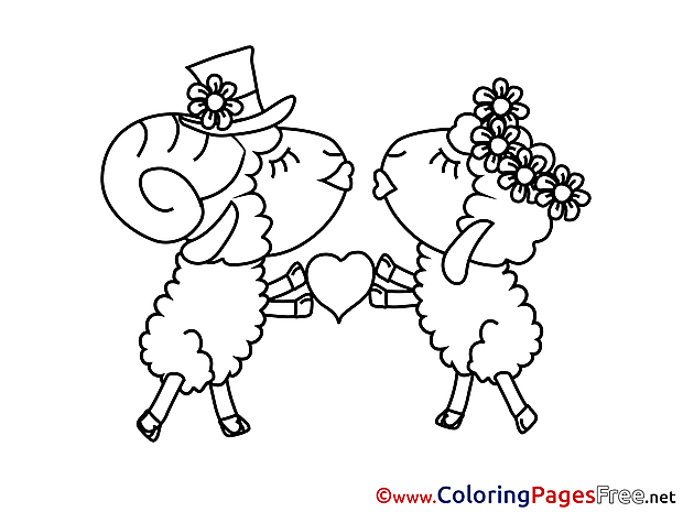 Sheeps Kiss download Valentine's Day Coloring Pages