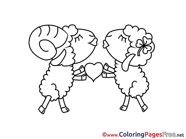 Sheeps Love Kids Valentine's Day Coloring Pages