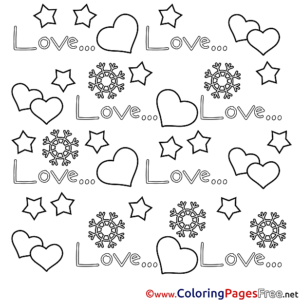 Stars Hearts Colouring Sheet download Valentine's Day