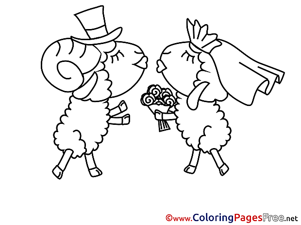 Wedding Sheeps Coloring Sheets Valentine's Day free