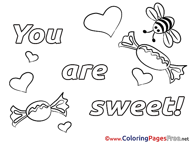 You Are Sweet Bees for Kids Valentine's Day Colouring Page