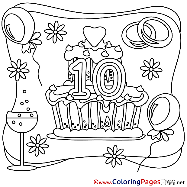 10 Years Wedding free Coloring Page for Kids