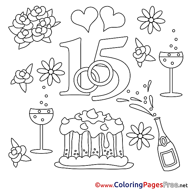15 Years Wedding Colouring Page   free download