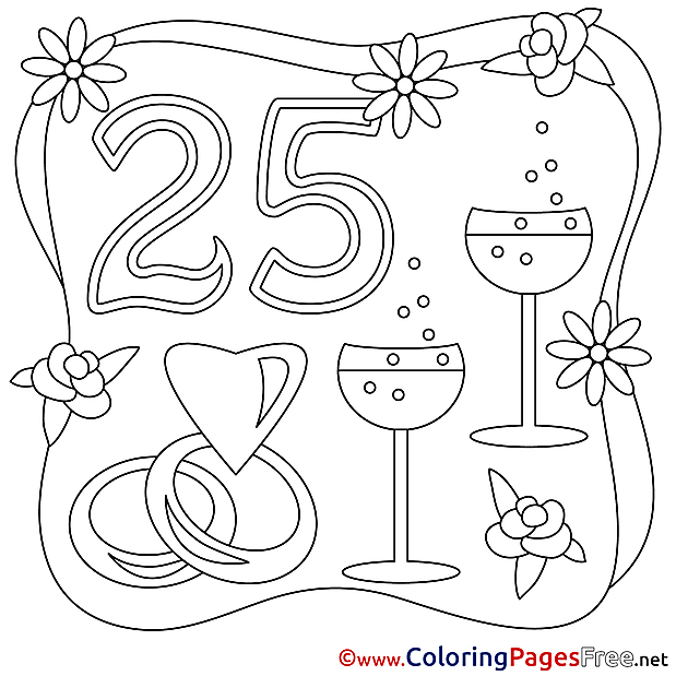 25 Years Wedding Coloring Page for free